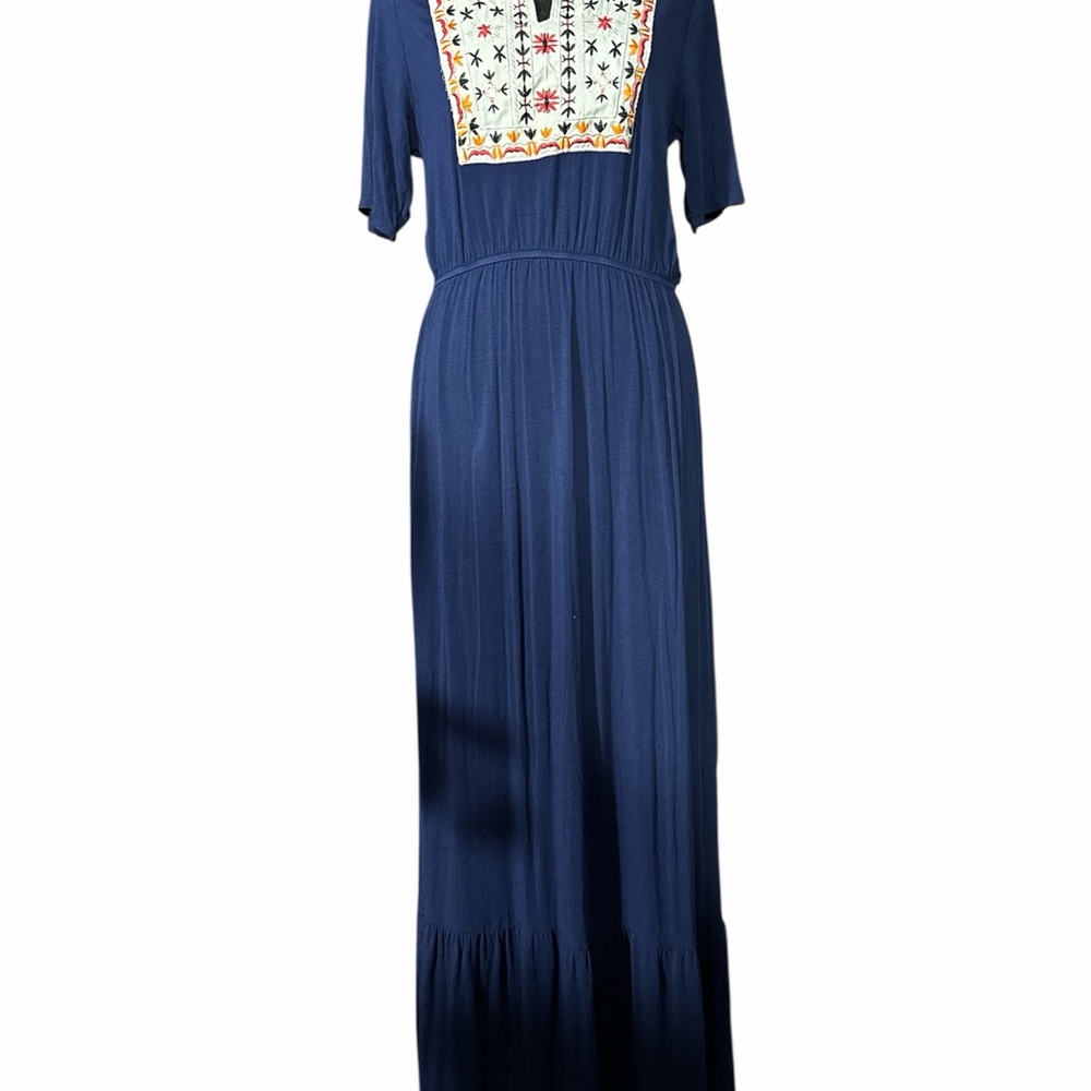 Flamingo Urban Navy Maxi Dress with Embroidery
